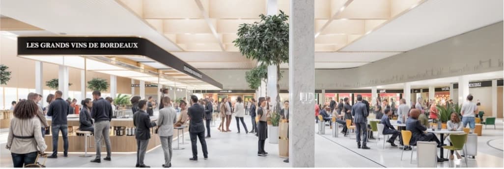 Boutiques et espaces de restauration de la future place centrale.
