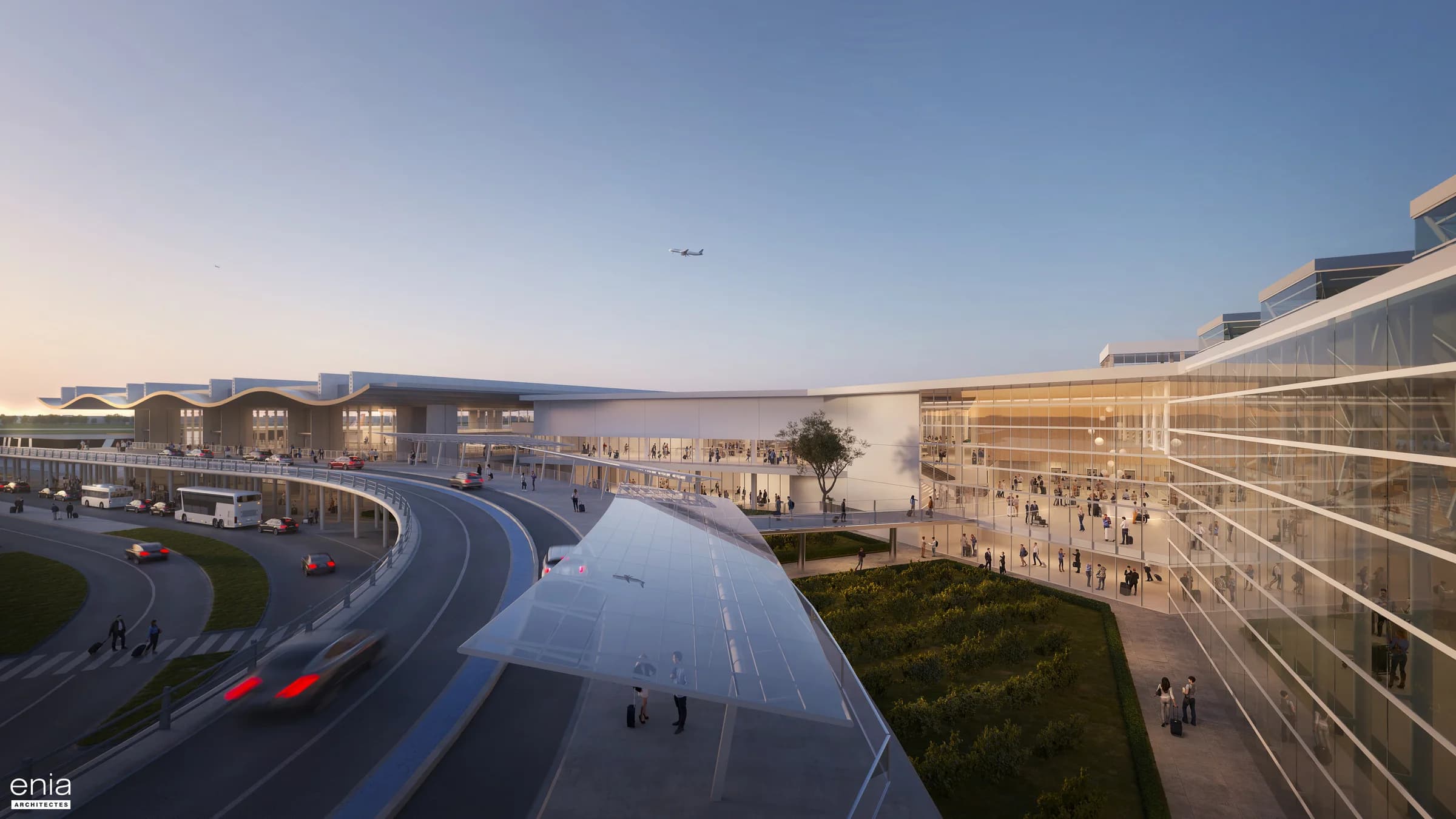 Projection du futur bâtiment reliant les halls de Bordeaux Aéroport
