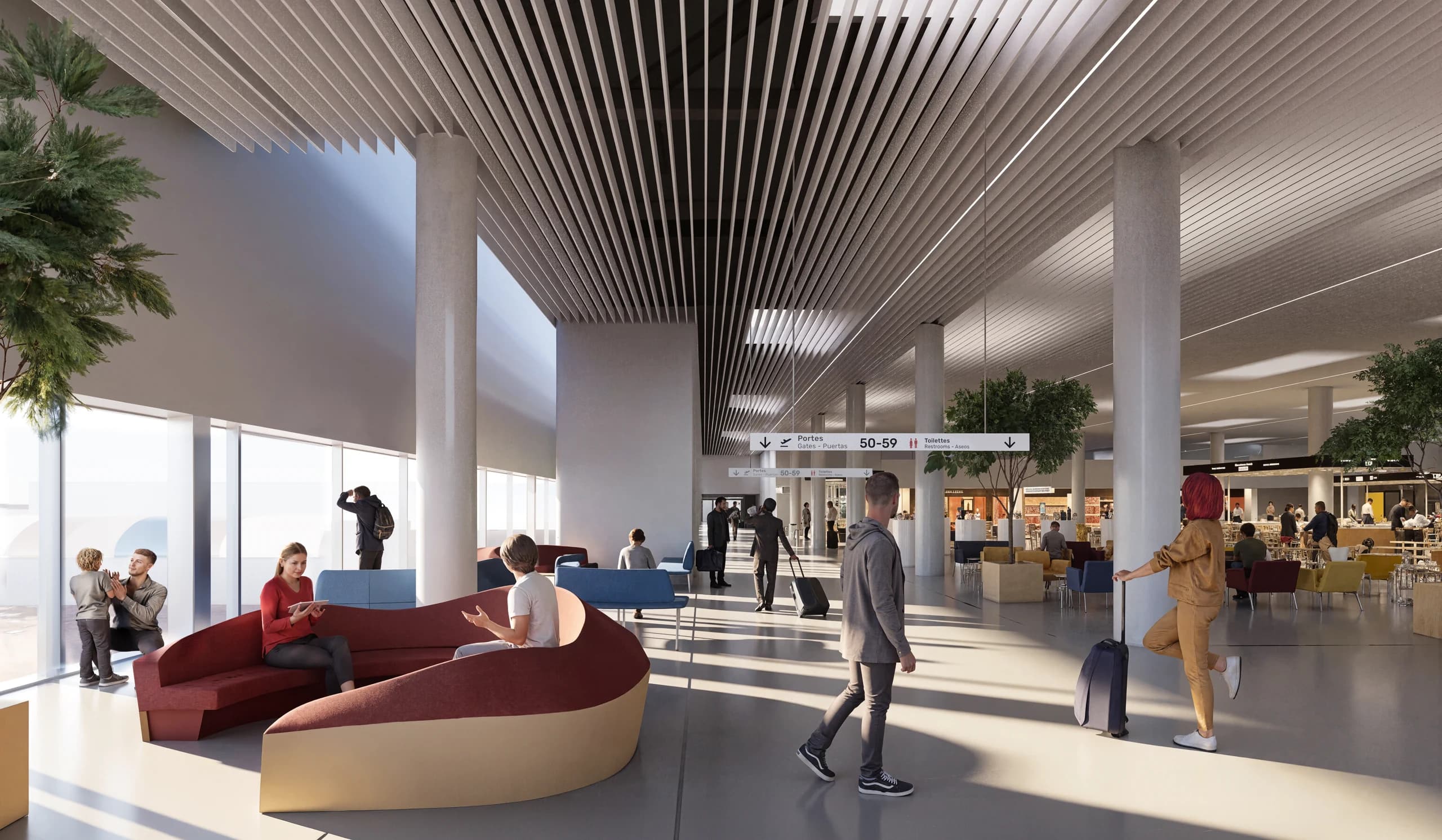 Espaces de détente, commerces et signalétique du futur hall A.