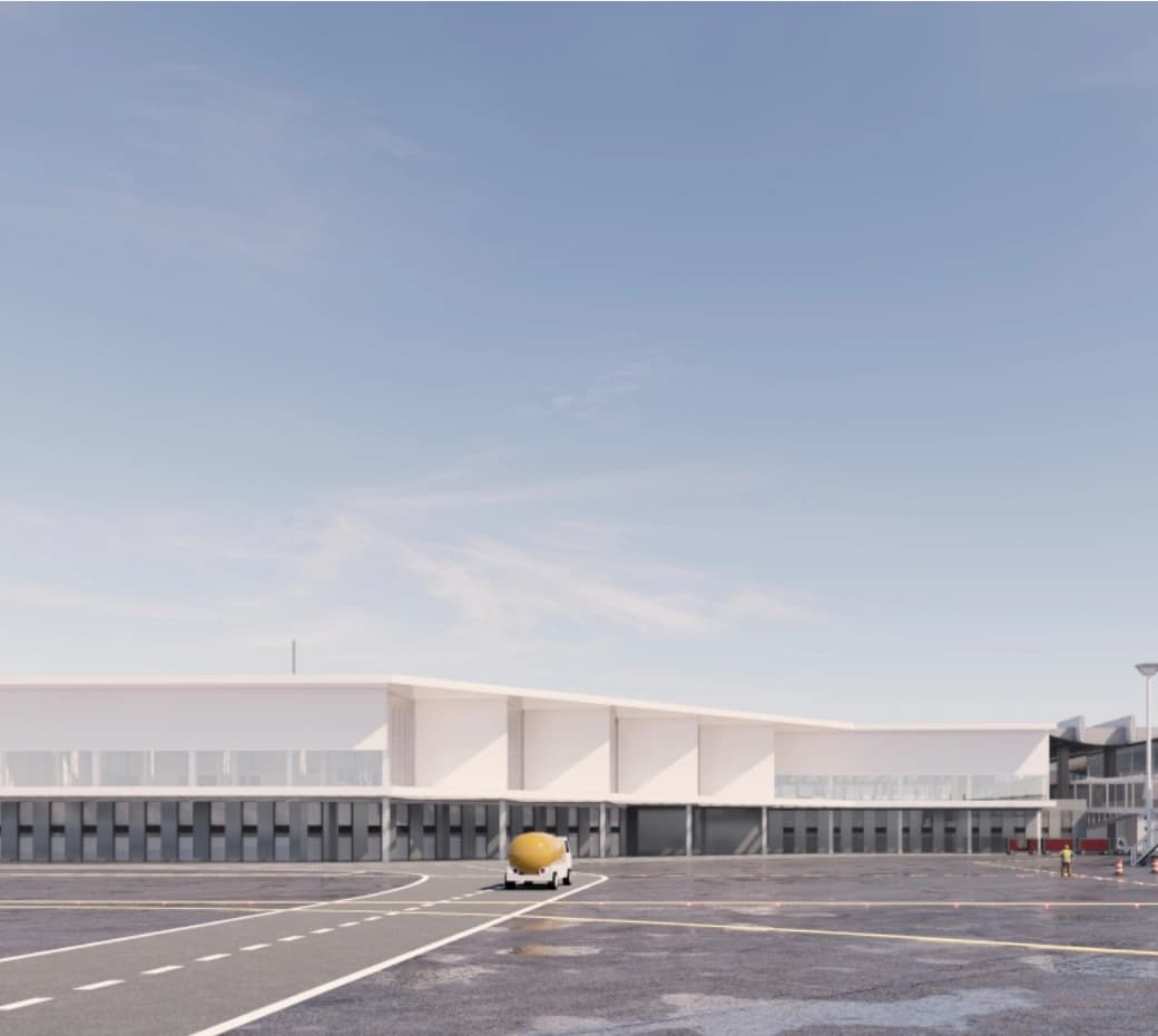 Projection de la nouvelle façade de l’aéroport côté pistes.