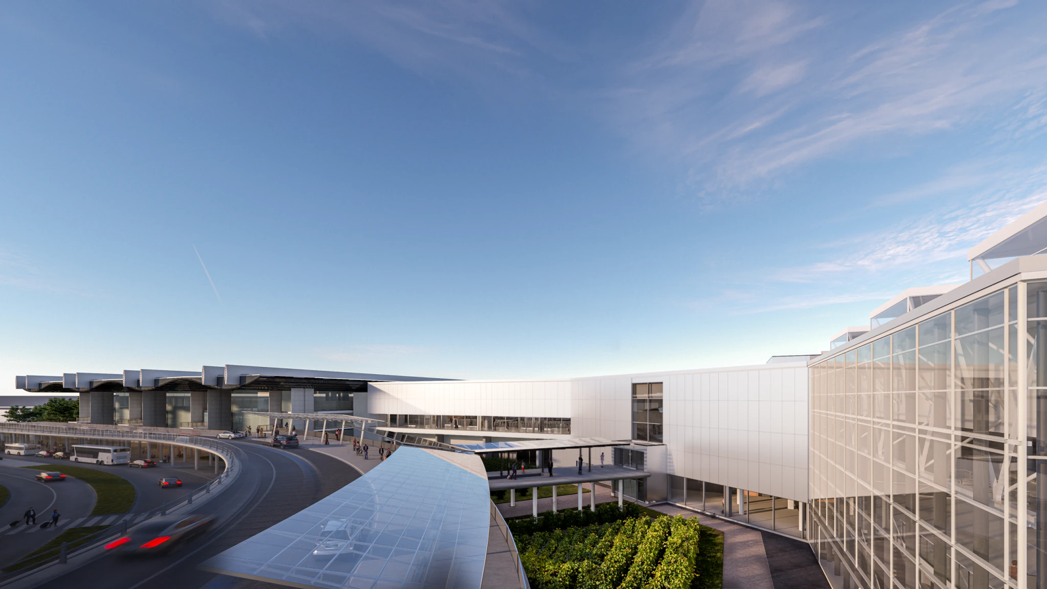 Vue extérieure du futur bâtiment reliant les halls