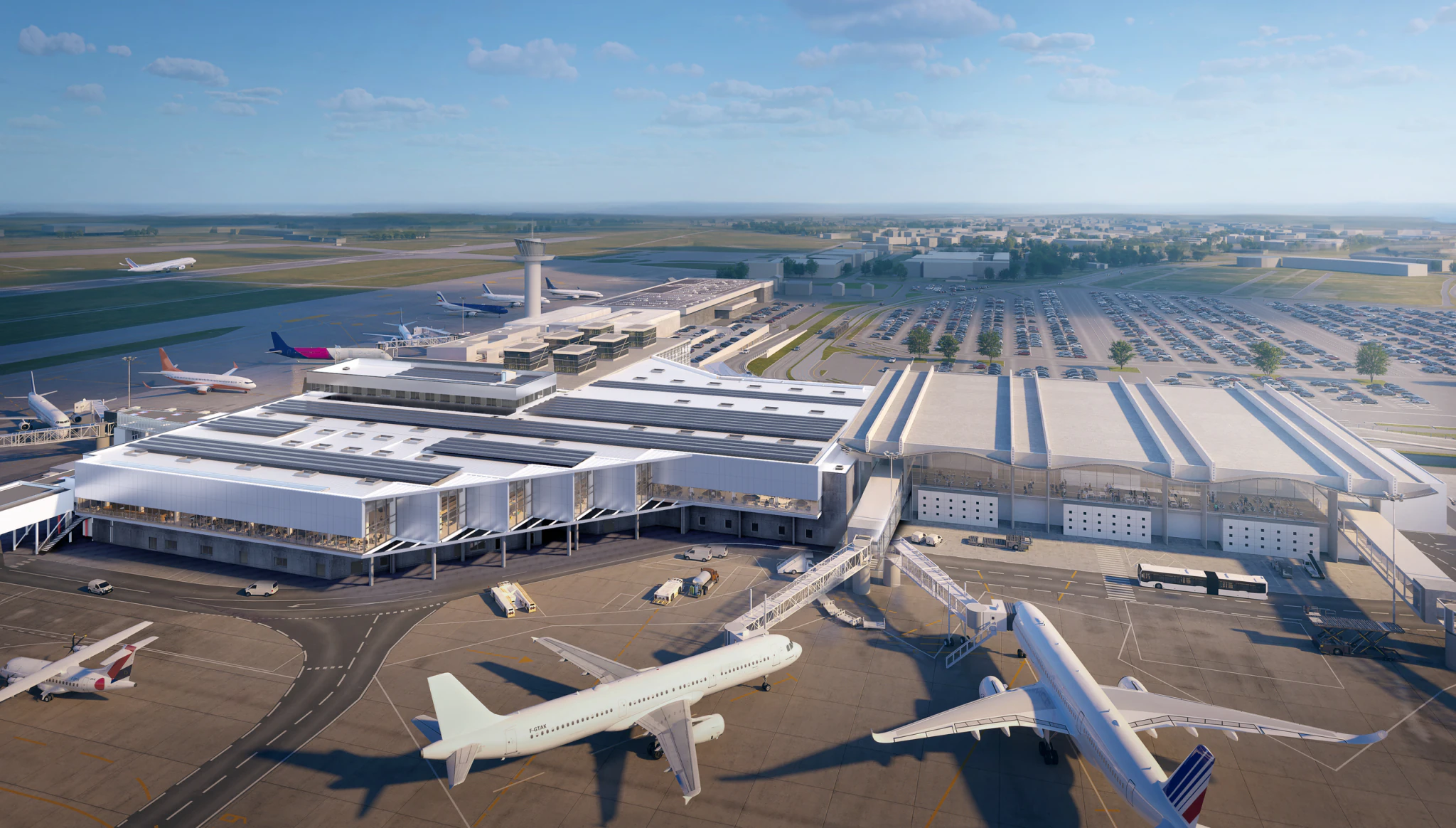 Vue aérienne du futur ensemble aéroportuaire
